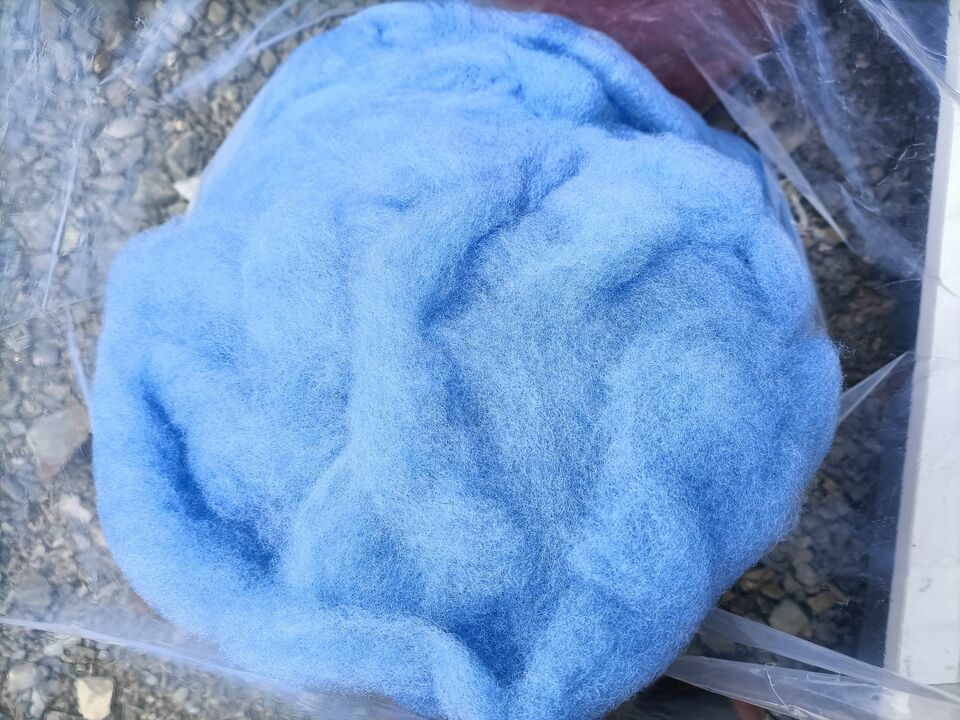 Blue Dyed Carded Alpaca Fibre
